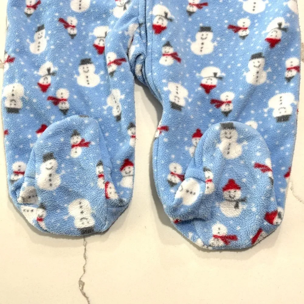 Carter’s Baby Boys Blue Fleece Snowman Christmas Footed Pajamas Sleeper 6 Months